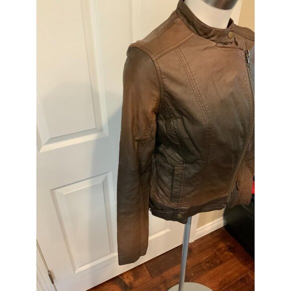 Kut From The Kloth Brown Vegan Leather Zip-Up Moto Jacket, Size Small - Picture 4 of 6